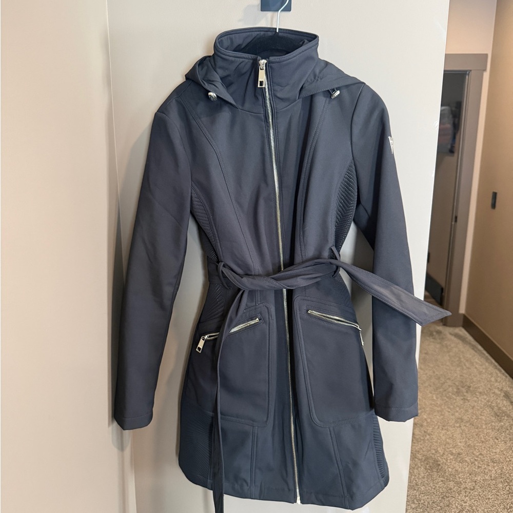 Guess black Belted soft shell long Jacket gold hardware